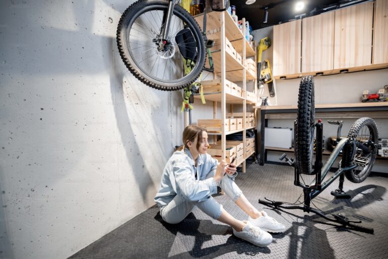 Athlete training on turbo trainer indoors