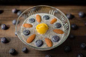 Overnight Chia Protein Pot with Mango and Toasted Coconut